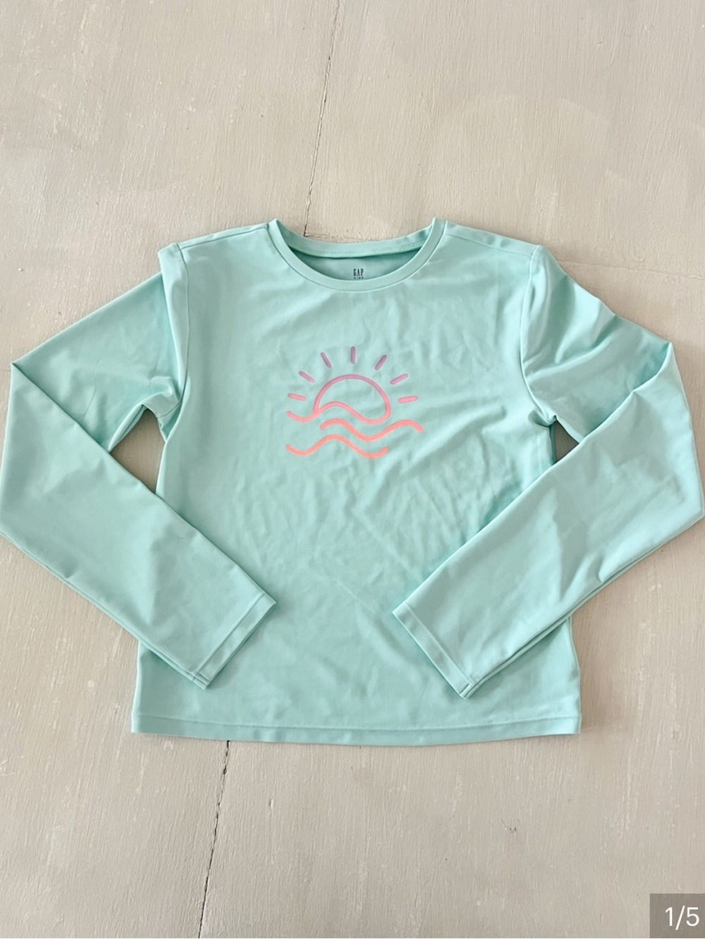 GAP Kids Long Sleeve Rash Guard Swim Top Mint Green Sun Wave Size XXL
